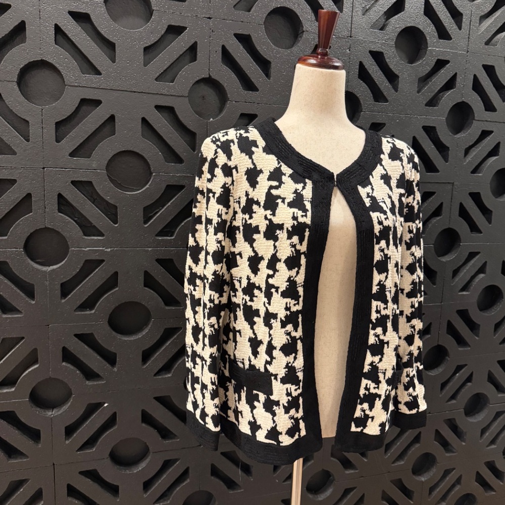 St John Houndstooth Knit Jacket Santana Blazer Black White Luxury Classic
